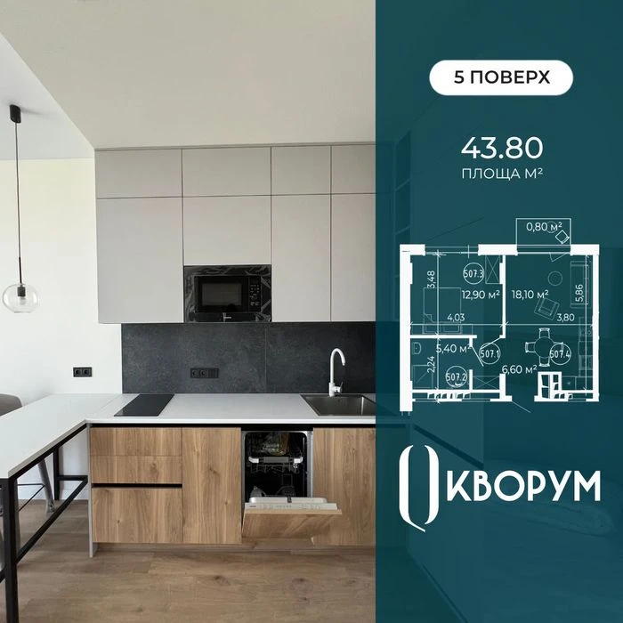 Однокімнатна квартира з ремонтом у зданому комплексі біля ТР