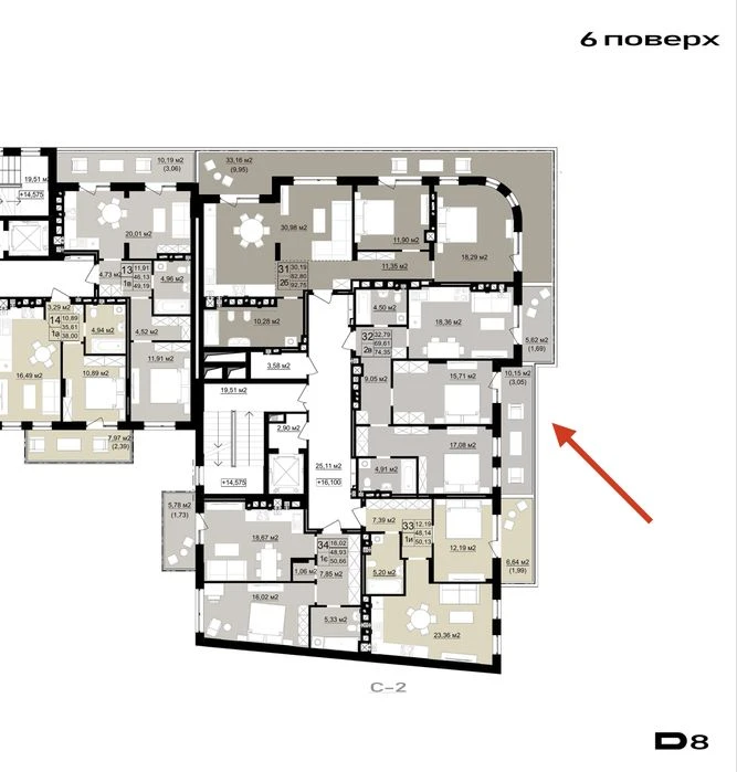 Продаж 2 кімнатної квартири (74 м²) в ЖК D8 на вул. Дашкевич