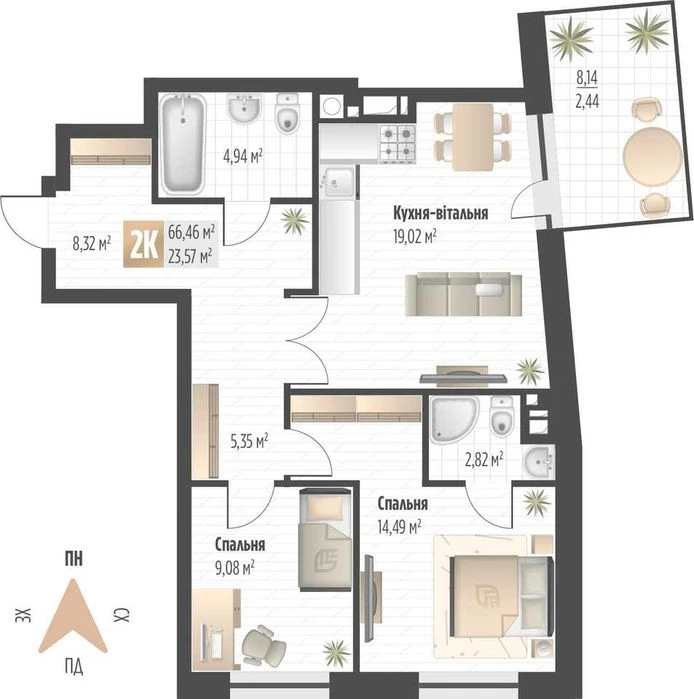 Продаж 2 кім. квартири SOUL PARK вул П. Орлика 66.46 кв.м