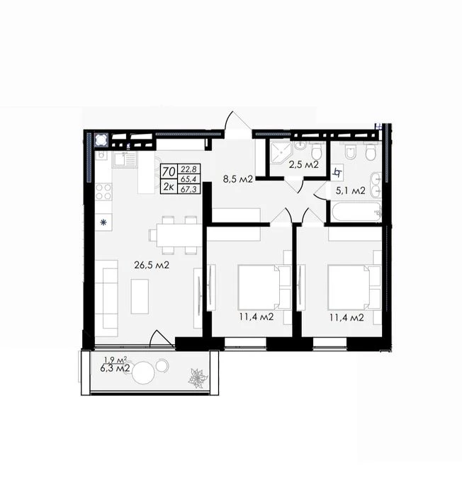 Продаж 2 кім. квартира 67.3 м2 вул. Стрийська ЖК Prostir, за