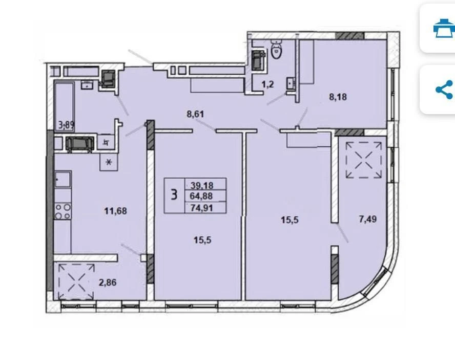 Продаж 3-кім. квартири 75 м вул. Миколайчука, 38 Галжитлобуд