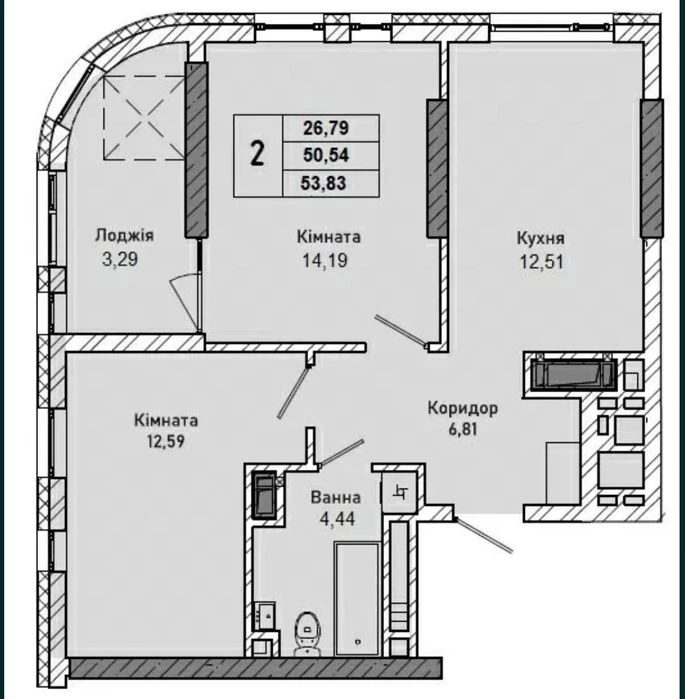 Продаж 2-кім. квартири 54 м2 вул.  Миколайчука, 38 Галжитлоб