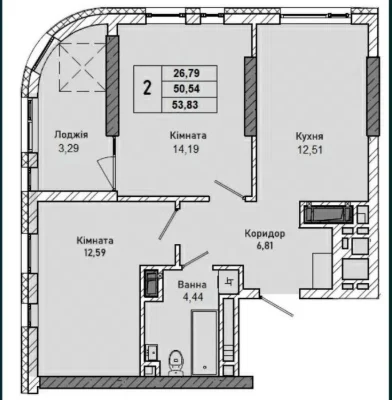 Продаж 2-кім. квартири 54 м2 вул.  Миколайчука, 38 Галжитлоб