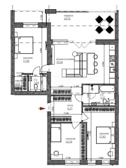 Sale of 3-room apartment 102 sq. m on Universytetskaya street • ID 34