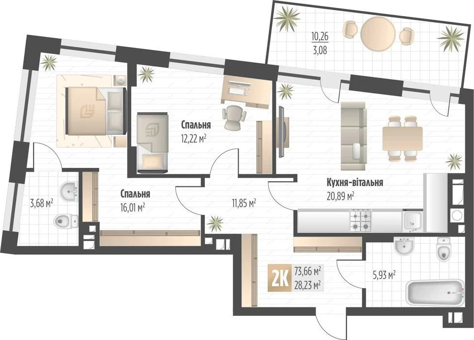 Продаж 2 кім. квартири SOUL PARK вул П. Орлика 73,66 кв.м