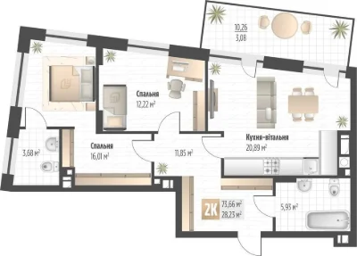 Продаж 2 кім. квартири SOUL PARK вул П. Орлика 73,66 кв.м