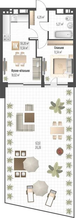 Продаж 1 кім. квартири SOUL PARK вул П. Орлика 59.2 кв.м