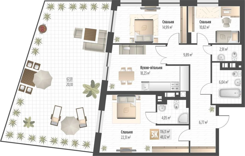 Продаж 3 кім. квартири SOUL PARK вул П. Орлика 116.11 кв.м