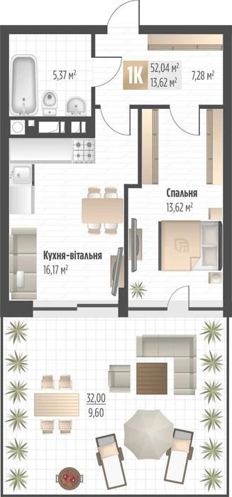 Продаж 1 кім. квартири SOUL PARK вул П. Орлика 52.04 кв.м