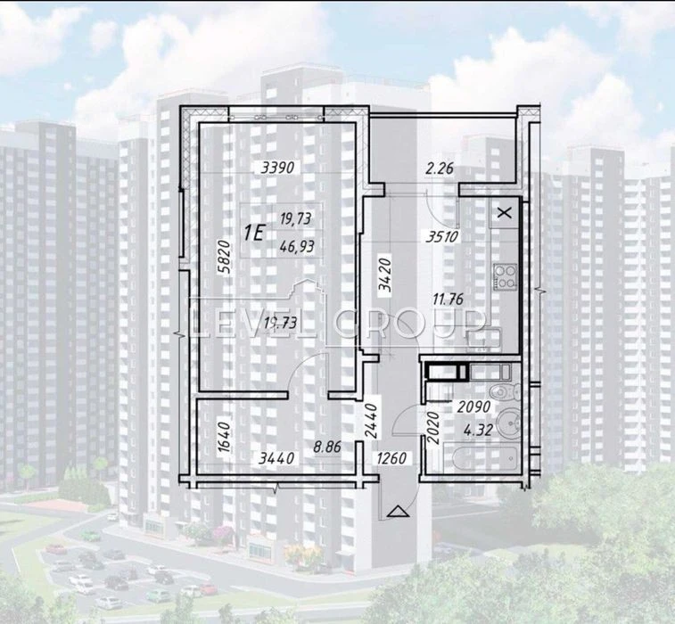 1-кімнатна квартира 46,7 м² у ЖК Navigator 2, 16 поверх, Обо