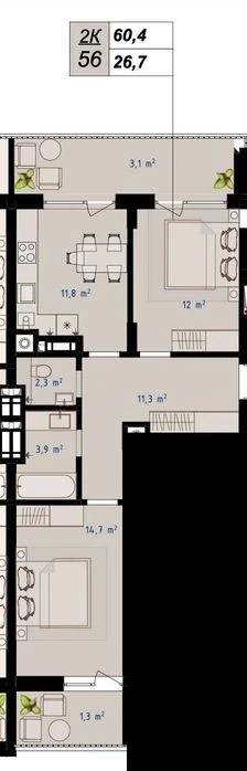 Без Комісії. Продаж 2 кімнатної квартири в ЖК Grey Fort