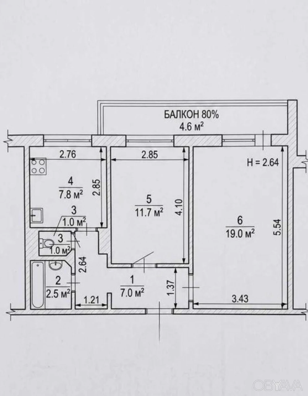 2-комнатная квартира, 53 кв.м
