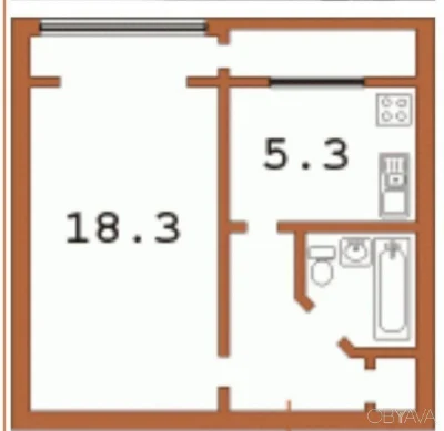 1-комнатная квартира, 33 кв.м