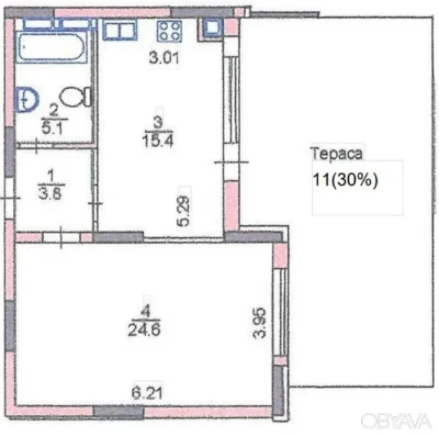 1-комнатная квартира, 59 кв.м