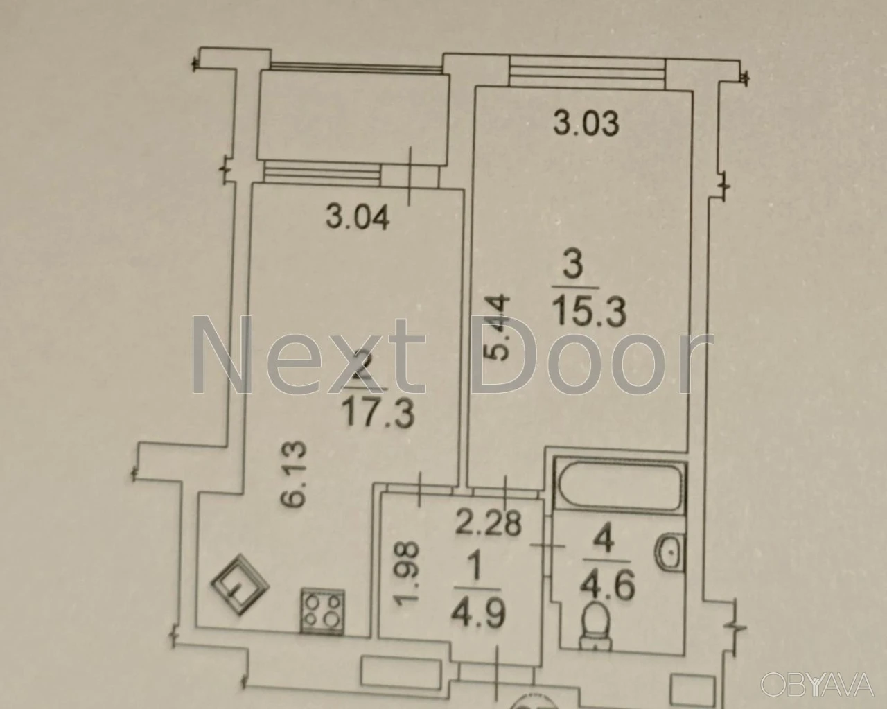 1-комнатная квартира, 46 м.кв.