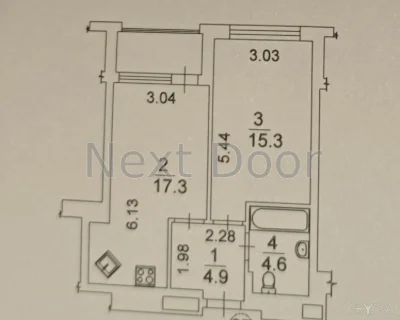 1-комнатная квартира, 46 м.кв.