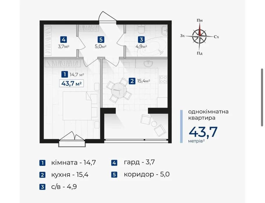 Продається 1 кімнатна квартира біля парку