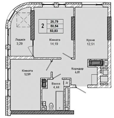 Продаж 2 кімн.квартира 54 м²  10/16 ц .вул.Миколайчука  7500