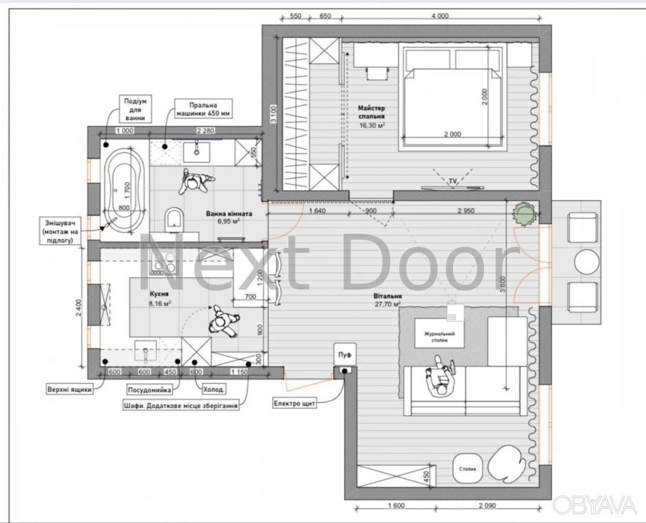 2-комнатная квартира, 60 м.кв.