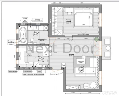 2-комнатная квартира, 60 м.кв.