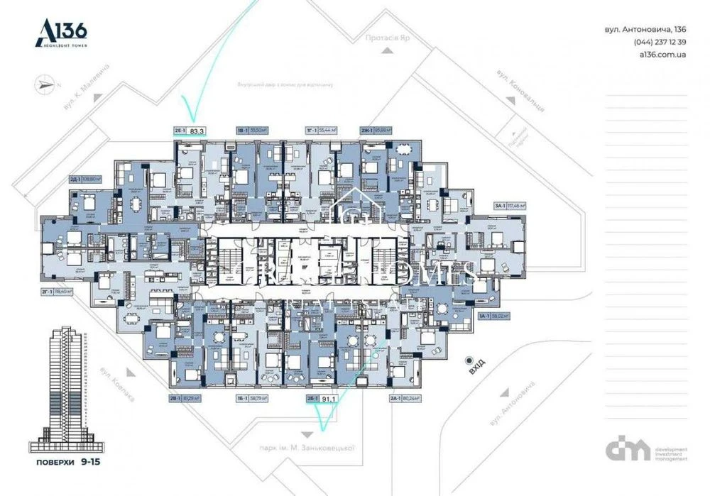 Без% Продаж 3к квартира Антоновича A136 Highlight Tower Пала