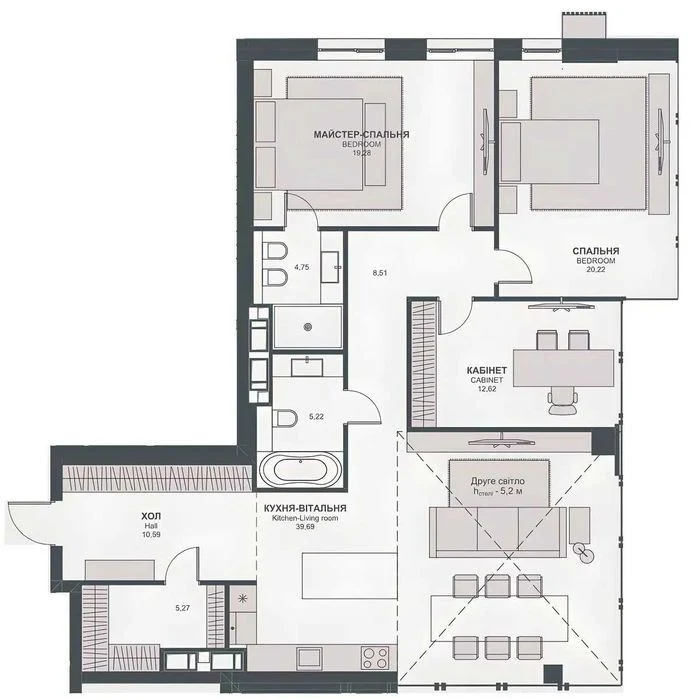 Авторська 3-кімн. 126 м² TRIIINITY | Еліт, паркінг, автономн