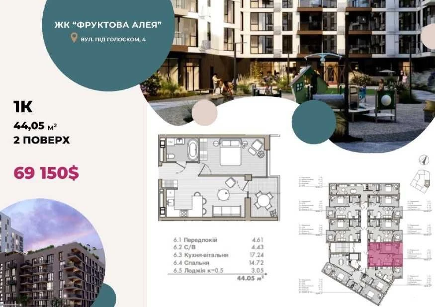 Продажа 1-ком квартиры в ЖК Фруктовая аллея, ул. Под Голоском