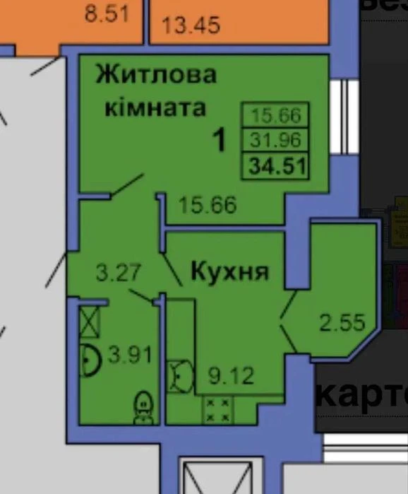 Продаж 1 кім квартири після будівельників, 34 м2 Цегла Новоб