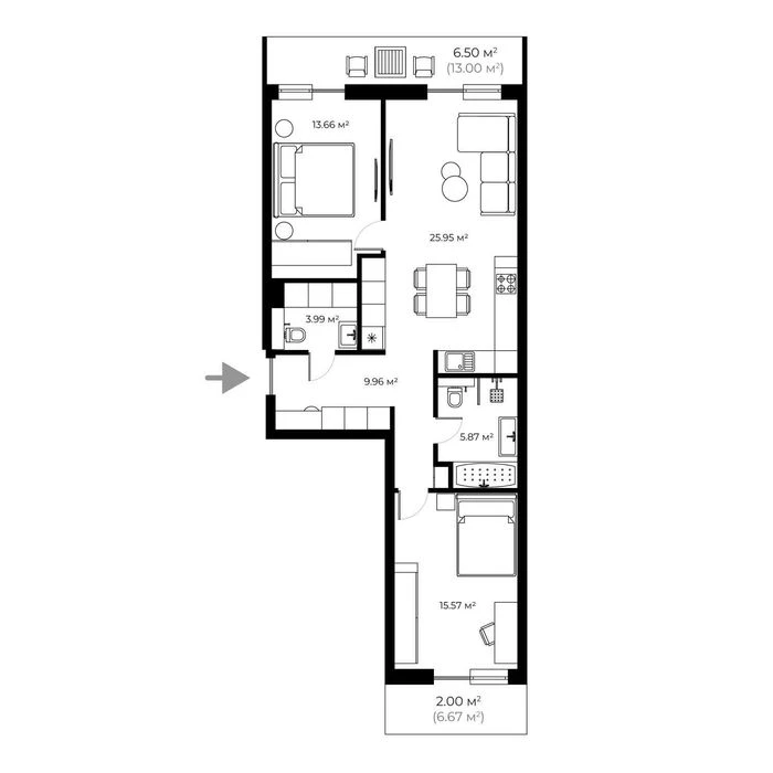 2-кімнатна квартира 83,5 м² з ремонтом | ЖК PARKLAND | Новий