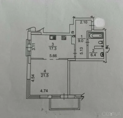 1-room apartment, 60 sq.m.
