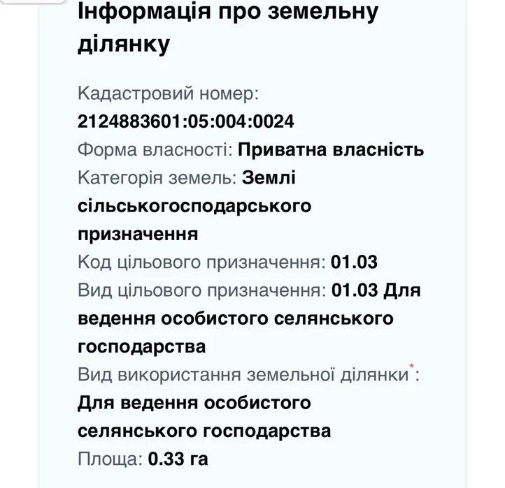 Земельна ділянка 0.33 га