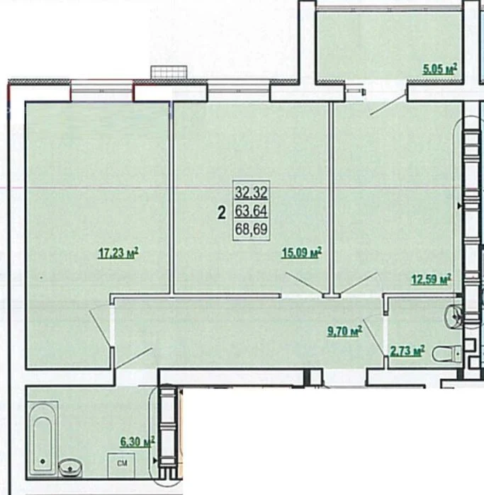 For sale: 2-room apartment 67 sq. m in the new building of the Pobedy 2 MV residential complex
