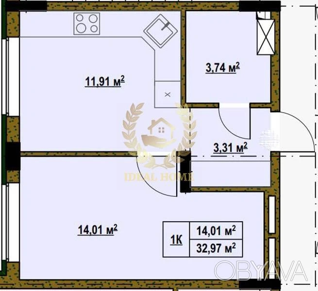 1-комнатная квартира, 33 м.кв.