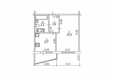 One-room apartment 36.7 m² for sale, Vyshnyakovskaya Street, 4
