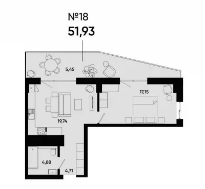 Продаж 1-кімнатної квартири 51.9 м² у ЖК Holosko Residents Д