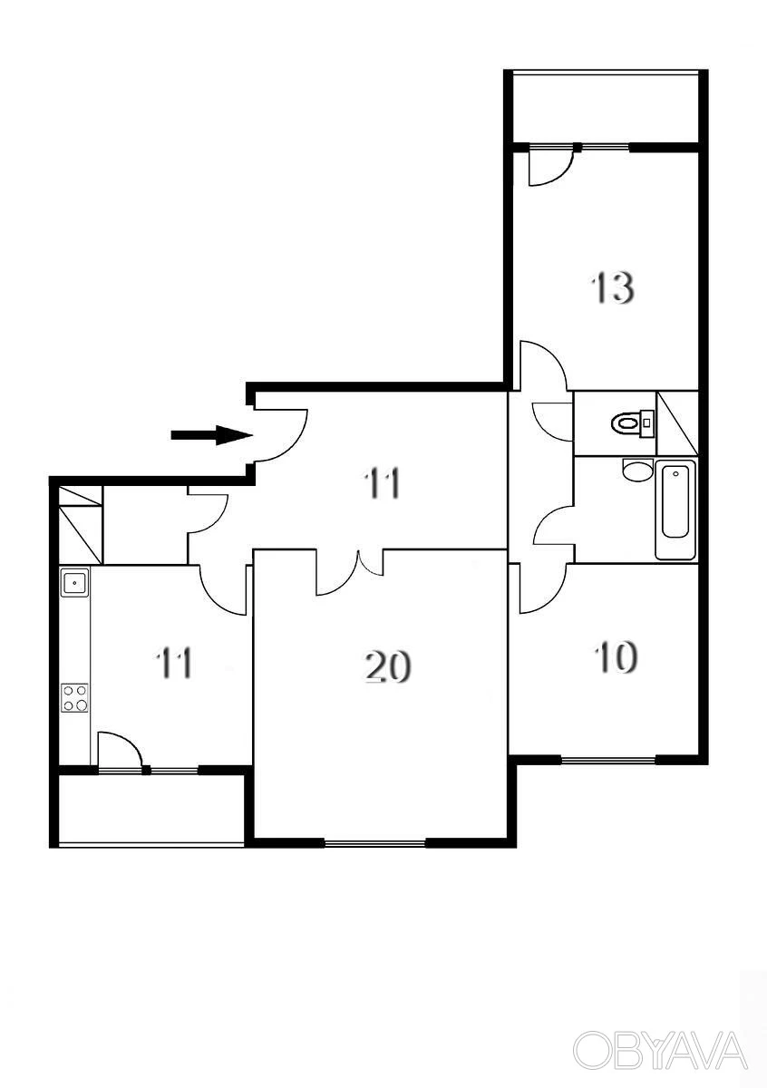 3-комнатная квартира, 77 кв.м