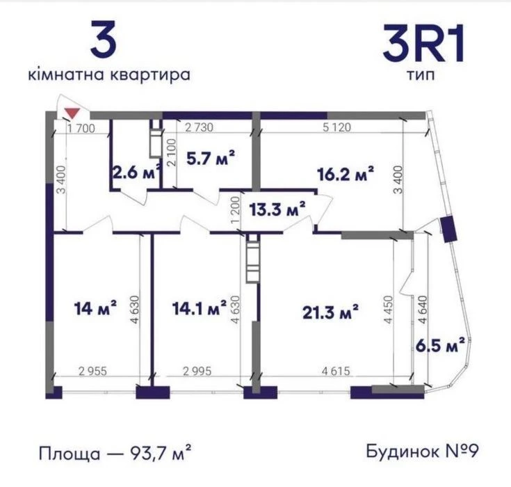 Продаж Видової на Дніпро 3х кімнатної ЖК Грейт Great