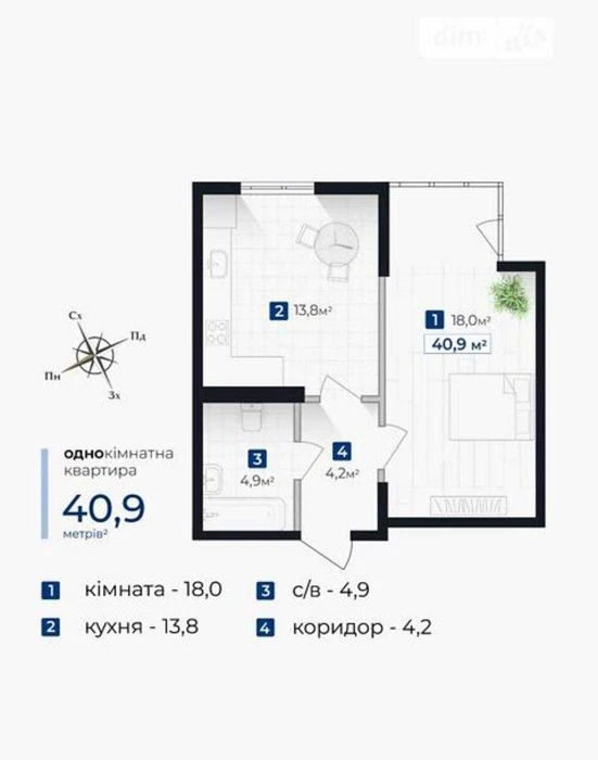 Продаж 1-кімнатної квартири на газі у мікрорайоні Каскад