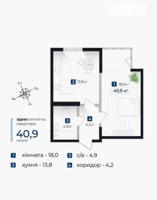 Продаж 1-кімнатної квартири на газі у мікрорайоні Каскад