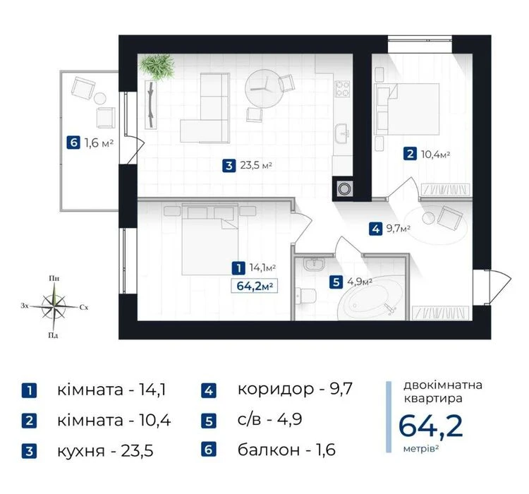 Продається 2-х кімнатна квартира на етапі здачі в ЖК Містечк