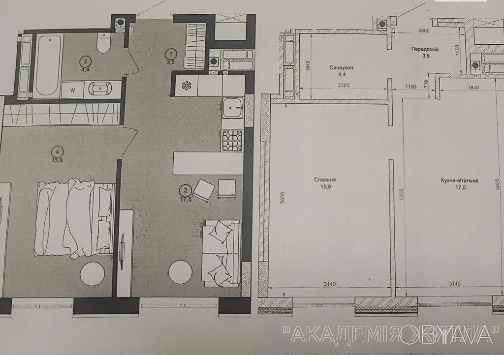 1-room apartment, 41.4 sq.m.