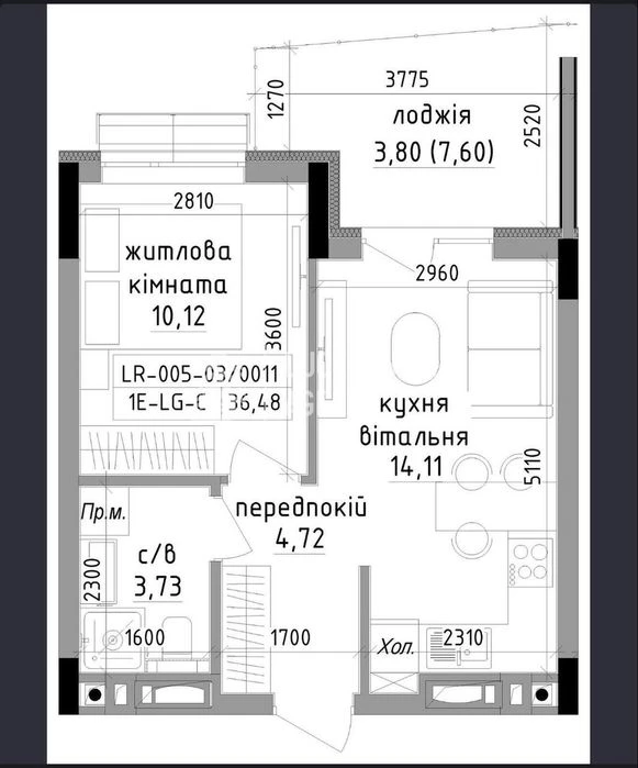 Без комісії. Продам 1 кім. квартиру 36,48 кв.м. з мін. внеск