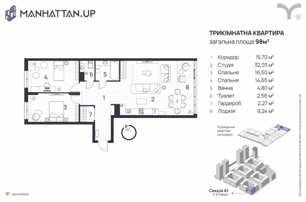 Здана 3-км квартира в ЖК Manhattan Up