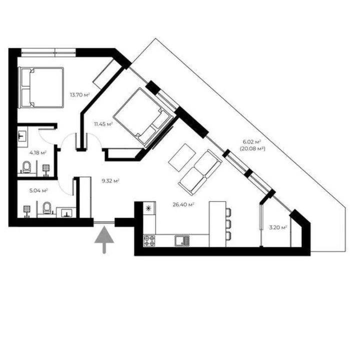 2-кімнатна квартира 73 м² з ремонтом | ЖК GRAND HILLS | БАМ