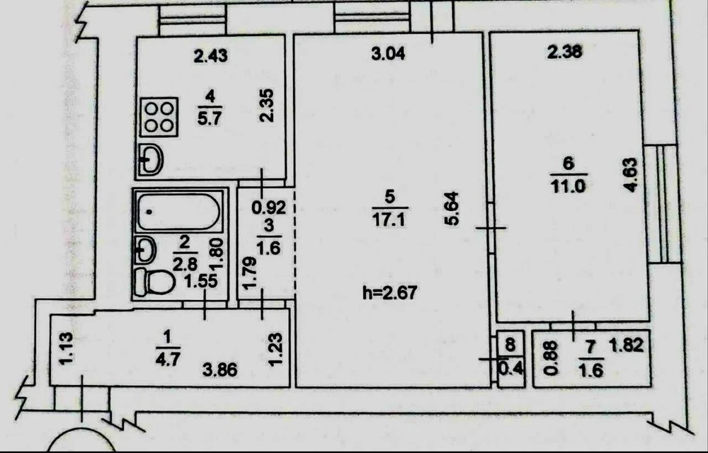 Продається квартира 2-к, 3/4, 44 м2,  вул Авіаконструкторськ