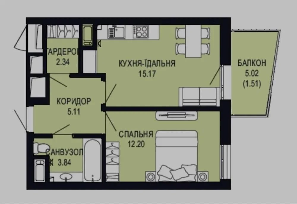 Продаж 1-кім. квартири 40.17 м.кв. ЖК Viking Hills