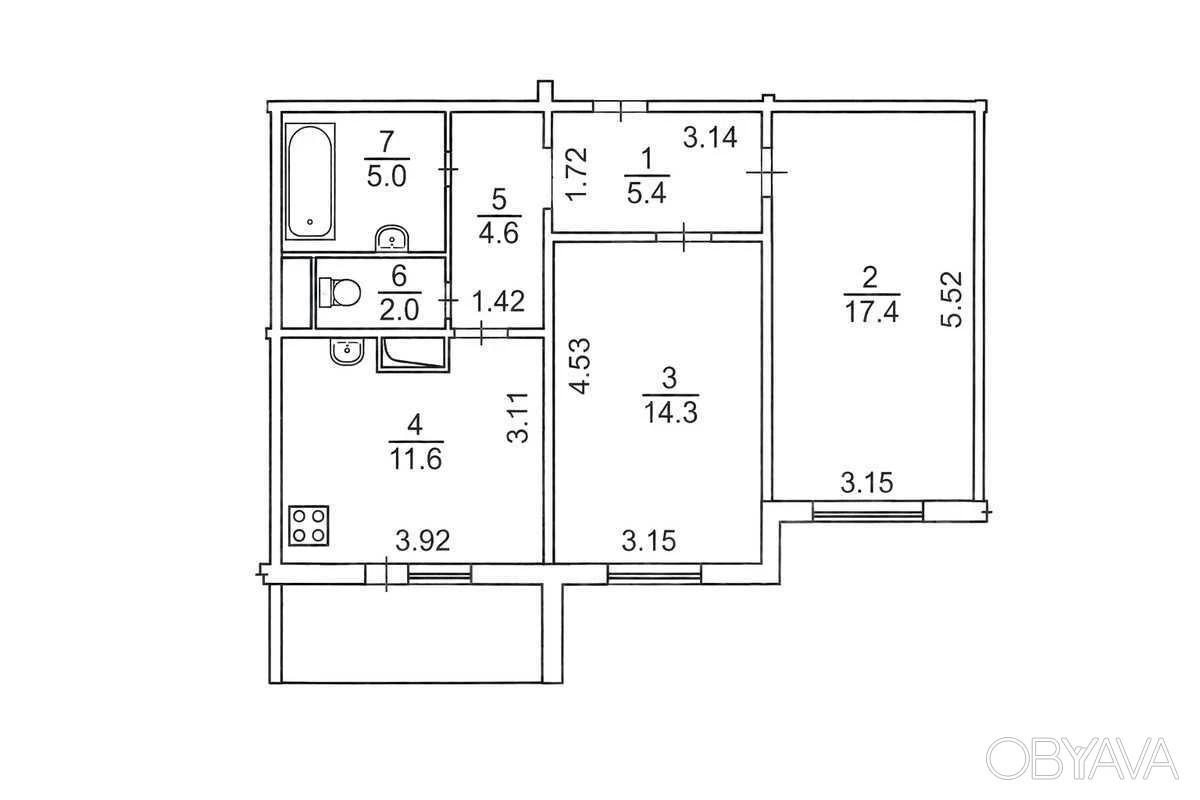 2-комнатная квартира, 63.3 кв.м