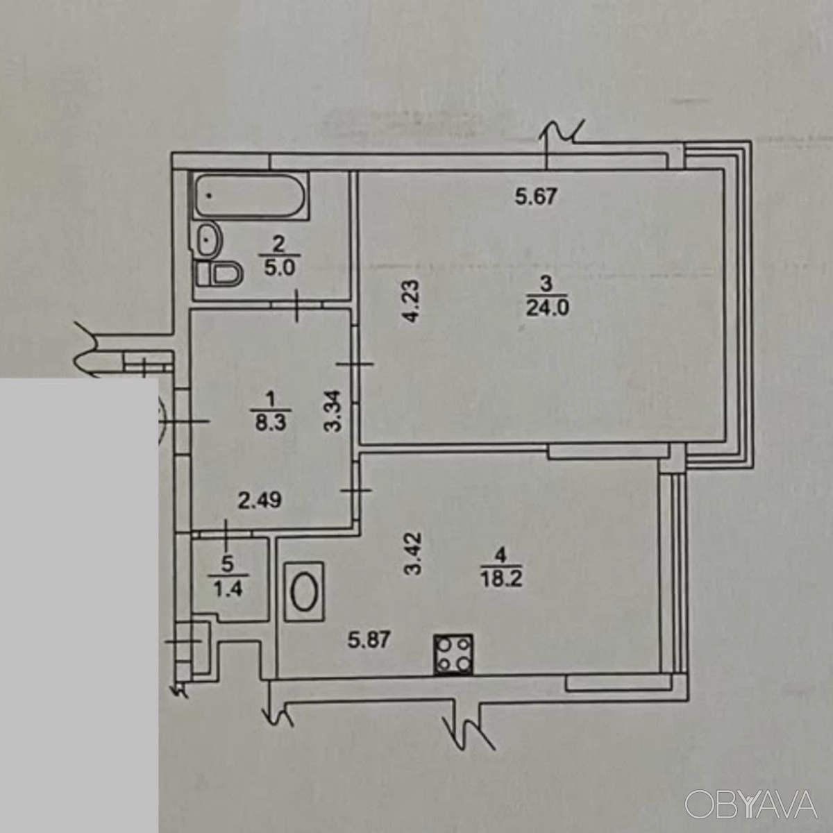 1-комнатная квартира, 56 кв.м