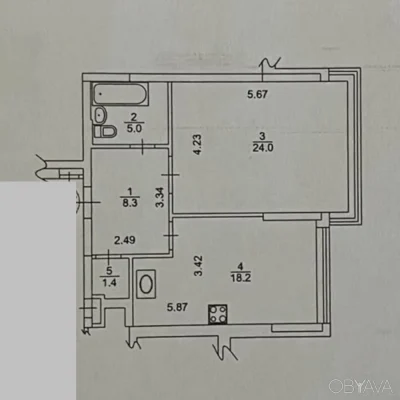 1-комнатная квартира, 56 кв.м