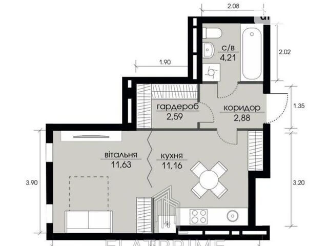 Sale of 1-room apartment 32.47 sq. m. on Zabolotnogo St. 11 • ID 3